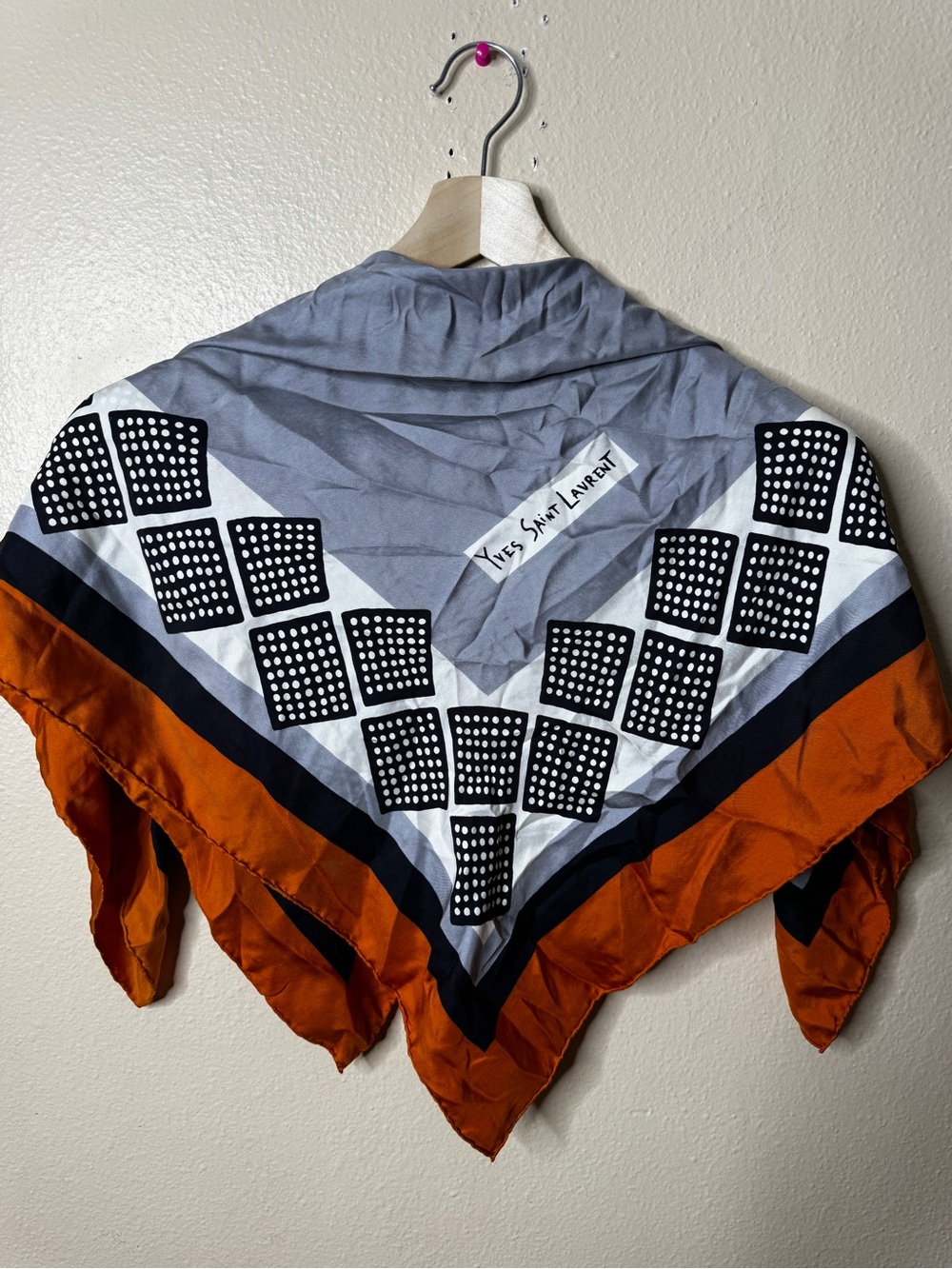 Vintage Yves Saint Laurent Silk Scarf 31X31 Geometric Pattern